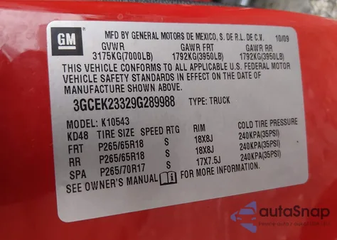 2009 Chevrolet Silverado 1500 Lt from USA, damaged, VIN 3GCEK23329G289988